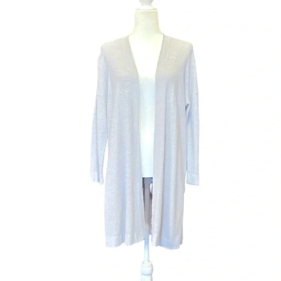 Eileen Fisher Long Organic Cotton Blend Lightweight Open Front Cardigan Gray - Picture 4 of 10